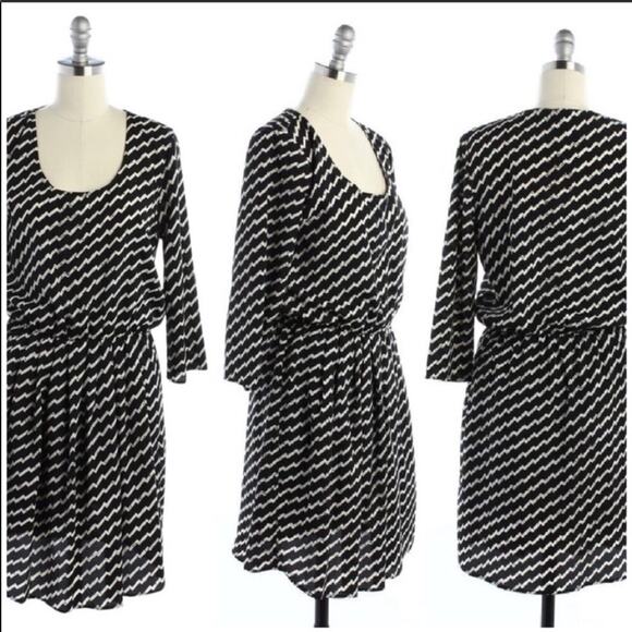 NEW NORDSTROM BAR III Black White Print Elastic Waist Knee Length Midi Dress M - Picture 1 of 7